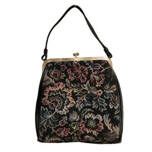 Vintage 1960s JR Julius Resnick Floral Tapestry Handbag Kiss Lock Purse USA